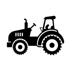 Black and White Silhouette of a Farm Tractor Agricultural Vehicle