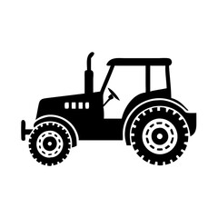 Black and White Side View Illustration of a Farm Tractor
