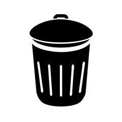 A Black and White Illustration of a Covered Trash Can with Vertical Ribs