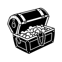 A treasure chest overflowing with gold coins and a heavy chain