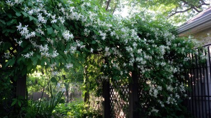 Honeysuckle Vine Garden Trellis Lush White Blossoms