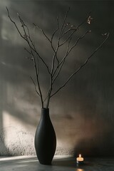 Minimalist Vase Bare Branches Candle Still Life