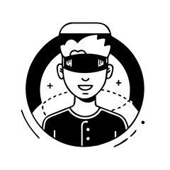 A happy young person wearing a blindfold in a circular frame illustration design