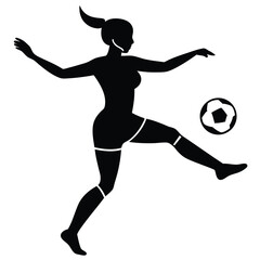 Silhouette of a Female Soccer Player Kicking a Ball