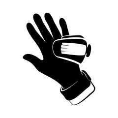 Obraz premium A Black Silhouetted Hand Wearing a Futuristic Wrist Device or Smartwatch