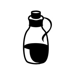 A Black and White Illustration of a Vintage Glass Bottle with a Cork Top and a Loop Handle