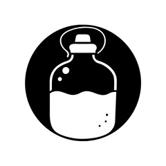 A Black and White Icon of a Water Bottle in a Circle