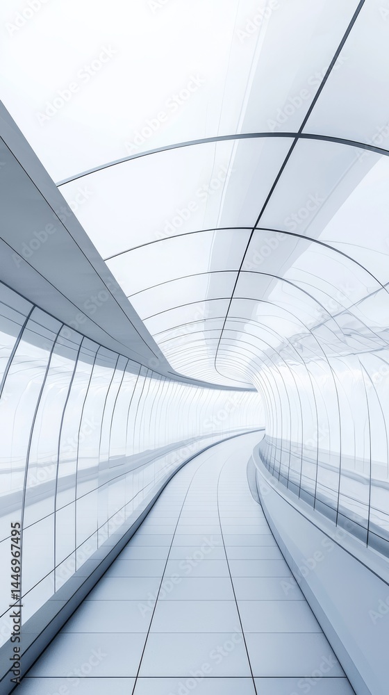 Poster futuristic architectural tunnel with smooth lines and bright illumination.