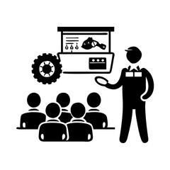 Instructor Leading a Tractor Parts Training Session for a Group of Attendees