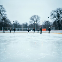 people ice-skating on a frozen pond during a winter day