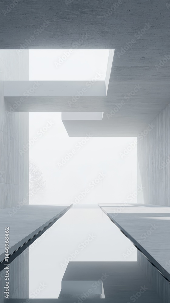 Poster minimalist architectural design with light-filled space and clean lines.