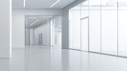 Modern, spacious interior hallway with sleek design and ample natural light.