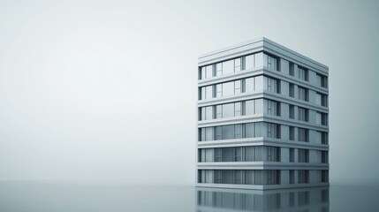 Modern architectural design of a sleek, minimalist building in a serene environment.