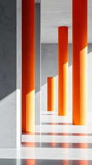 Modern architectural interior with vibrant orange columns and clean lines.