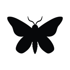 Silhouette of a moth with open wings on a white background