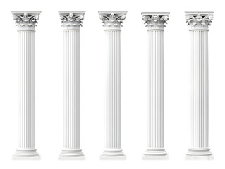Five Classic White Columns Isolated Background Illustration