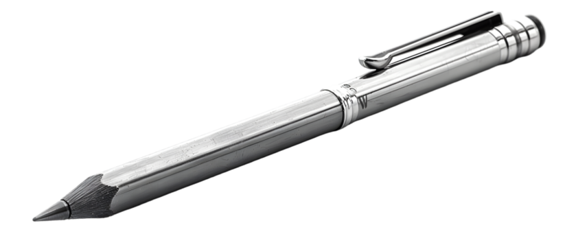 Silver mechanical pencil closeup.