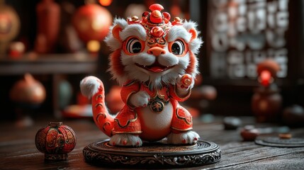 Animated tiger figure in a celebratory display