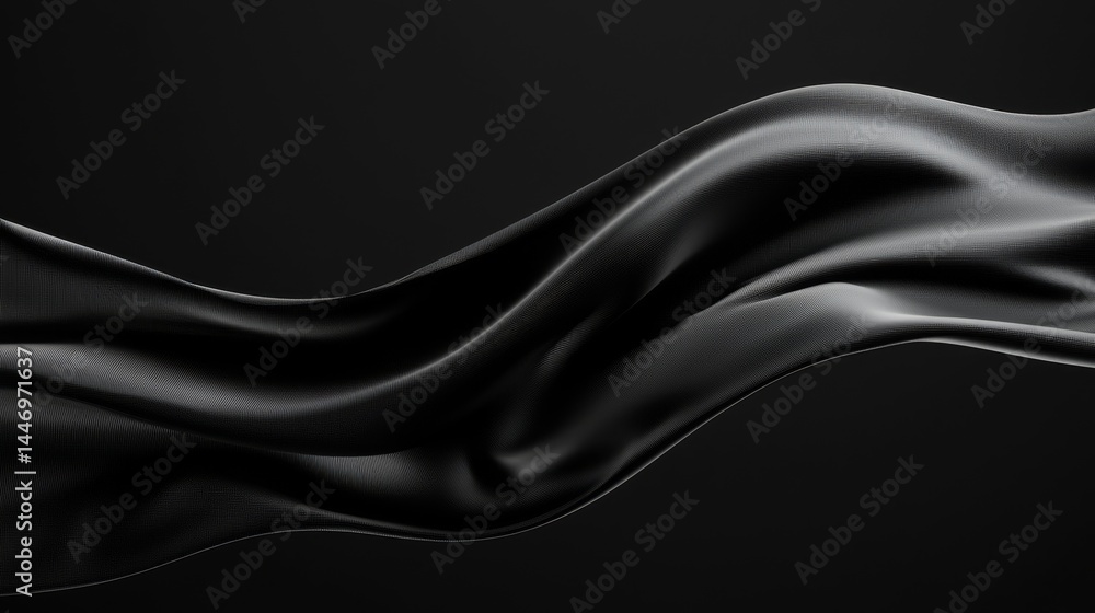 Poster smooth black fabric wave with elegant texture and rich depth against a dark backdrop.