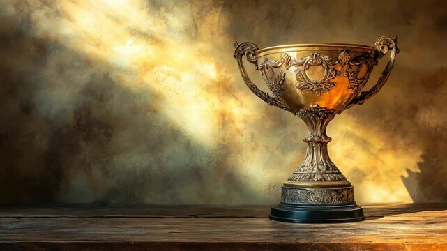 Golden achievement: a symbol of victory and success illuminated by sunlight, ideal for motivation