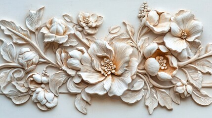 Clay relief wall mural painting isolated on white background