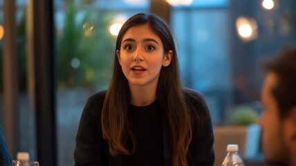 Young Latina girl with a surprised expression in the office.