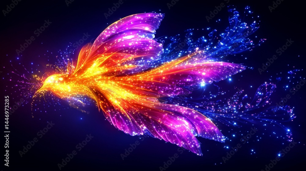 Aufkleber luminous phoenix silhouette with dynamic shimmering particle effects a modern mythical symbol of tra