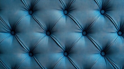 Close-up of blue tufted upholstery texture.