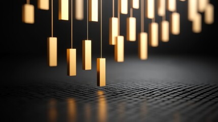 Abstract Gold Rectangles Hanging Over Dark Textured Surface