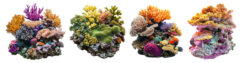 Set of coral reef isolated on transparent background