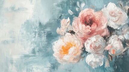 Delicate floral bouquet painting in muted pastel tones
