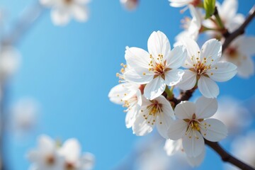 Obraz premium Close-up of white plum blossoms against blue sky in Tokyo park, spring, vibrant, nature