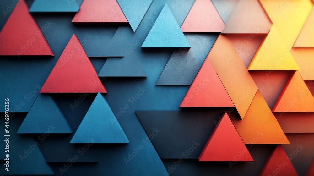 Poster abstract geometric texture with vibrant triangular shapes in a dynamic composition, modern design