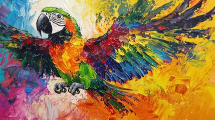 Colorful parrot tropical painting isolated on white background