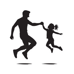 Dad and Child Jumping Together Silhouette in Joyful Pose