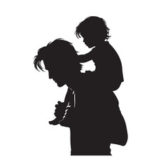 Dad Giving Piggyback Ride to Child Silhouette Vector Art
