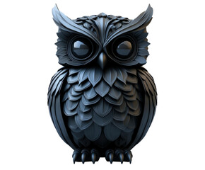 Black owl sculpture installation creative environment isolated on transparent background