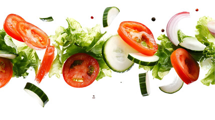 Flying Fresh Salad Ingredients Isolated Background Photo