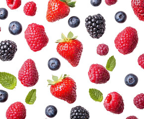 Vibrant berry medley food top-down freshness isolated on transparent background