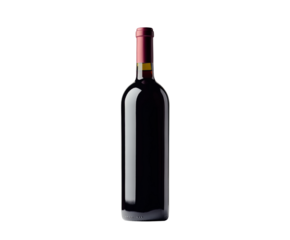 Red wine bottle displayed in minimalist style isolated on transparent background
