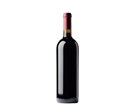 Red wine bottle displayed in minimalist style isolated on transparent background