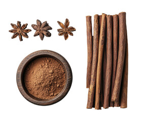 Exploring cinnamon and star anise spices for culinary delights isolated on transparent background