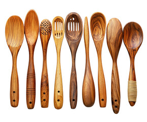 Crafting wooden cooking utensils kitchen isolated on transparent background