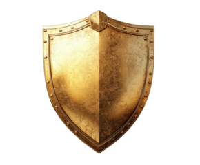 Golden shield display decorative item isolated on transparent background