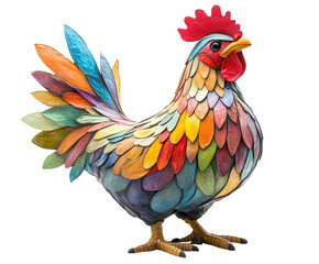 Vibrant colorful rooster sculpture digital creation isolated on transparent background