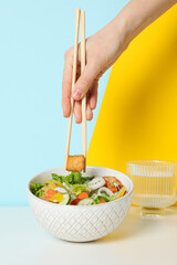 Fried tofu salad on a light background