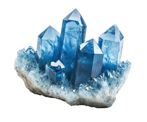 Blue crystal formation in natural environment gemstone display isolated on transparent background