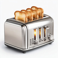 Four-slice toaster with toasted bread slices,  stainless steel body,  classic design,  four slots