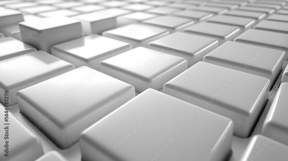 Poster geometric arrangement of smooth white cubes, abstract background with minimalist and modern design f