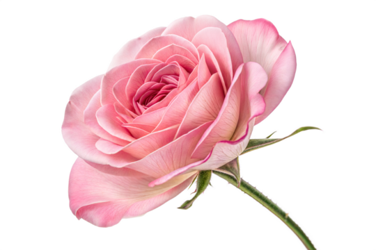 Realistic pink rose flower with soft, layered petals and elegant stem – ideal for romantic floral designs, wedding invitations, love-themed prints, Valentine's Day art, and botanical illustration - Powered by Adobe
